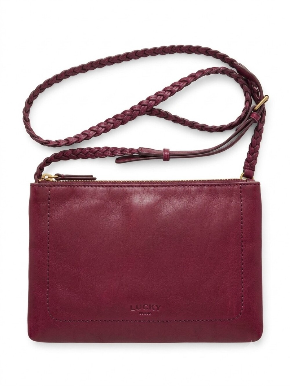 Lucky Brand Jema Burgundy Merlot Wine 100% Leather Braided-Strap Crossbody